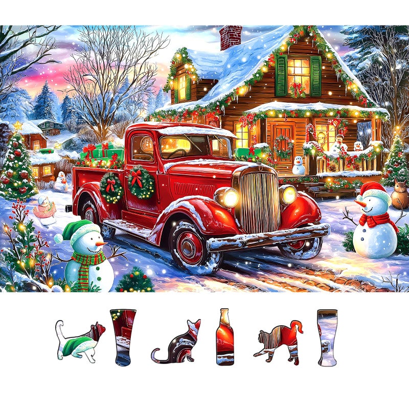 Blueforest 500 Piece Puzzles for Adults Christmas Winter Wonderland Village Cabin Scene with Vintage Truck Snowman Cozy Cabin at Country Night Festive Jigsaw Puzzle Holiday Lights Festive Gifts for Family - Image 3