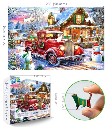 Blueforest 500 Piece Puzzles for Adults Christmas Winter Wonderland Village Cabin Scene with Vintage Truck Snowman Cozy Cabin at Country Night Festive Jigsaw Puzzle Holiday Lights Festive Gifts for Family - Image 5