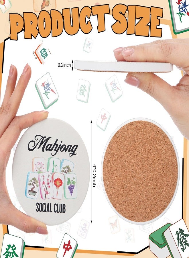 Suttmin 6 Pcs Mahjong Themed Coasters with Holder Ceramic Absorbent Funny Coaster for Housewarming Home Decoration Coffee Table Protection - Image 2