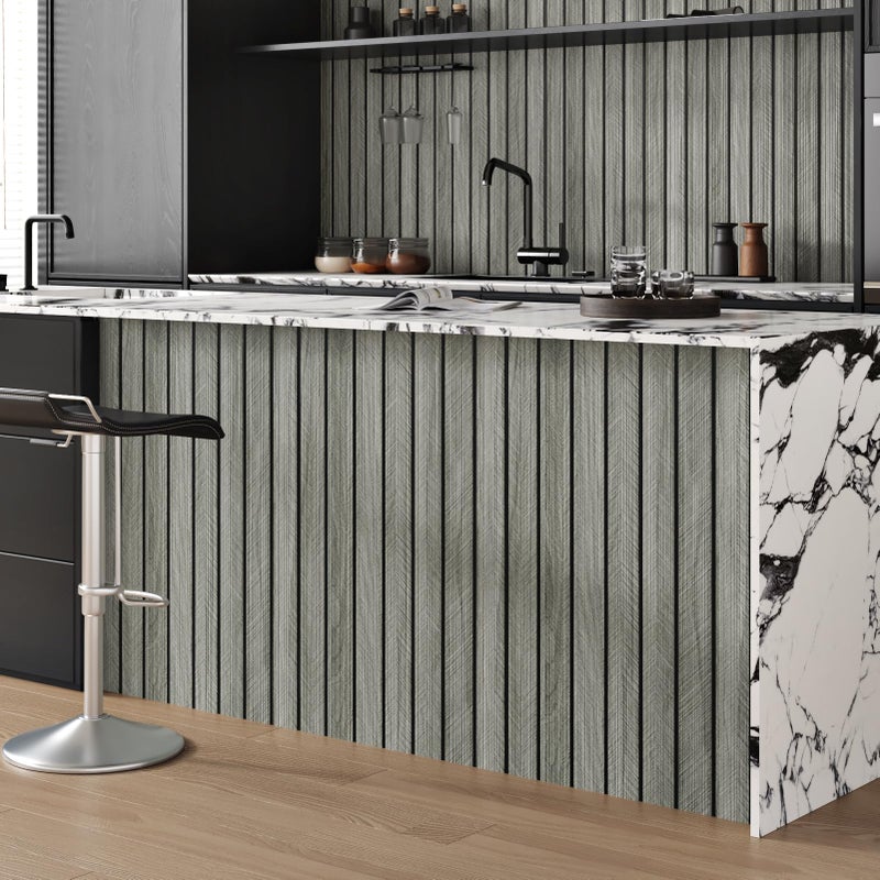 STICKEEP Grey Wood Wall Slat Panels Peel and Stick 3D Fluted Wood Panels for Interior Wall Decor 118" x 11.8" Self Adhesive Acoustic Wooden Paneling for Bedroom Living Room TV Background Kitchen - Image 4