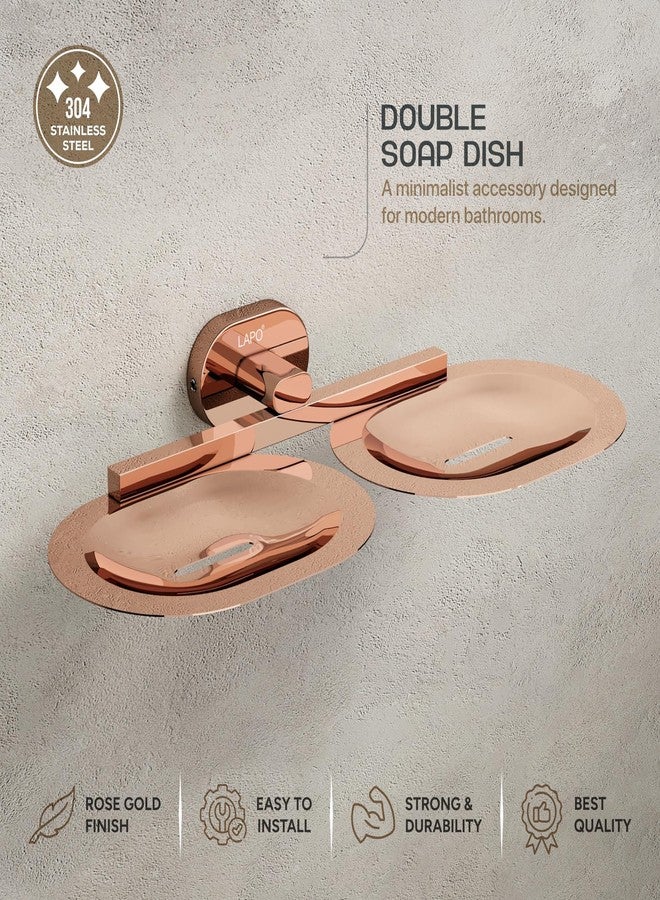 LAPO Double Soap Dish for Bathroom, 304 Stainless Steel Wall Mounted Soap Holder for Wash Basin Area, Compact Utility Design, PVD Rose Gold Finish, 25 Years Warranty, Pack of 1 - KIK - Image 3
