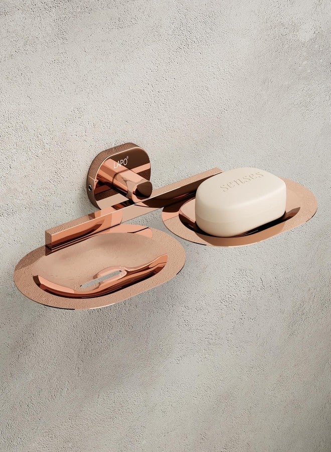 LAPO Double Soap Dish for Bathroom, 304 Stainless Steel Wall Mounted Soap Holder for Wash Basin Area, Compact Utility Design, PVD Rose Gold Finish, 25 Years Warranty, Pack of 1 - KIK - Image 1