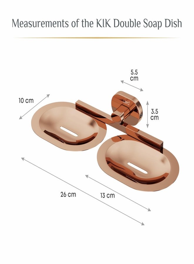 LAPO Double Soap Dish for Bathroom, 304 Stainless Steel Wall Mounted Soap Holder for Wash Basin Area, Compact Utility Design, PVD Rose Gold Finish, 25 Years Warranty, Pack of 1 - KIK - Image 2