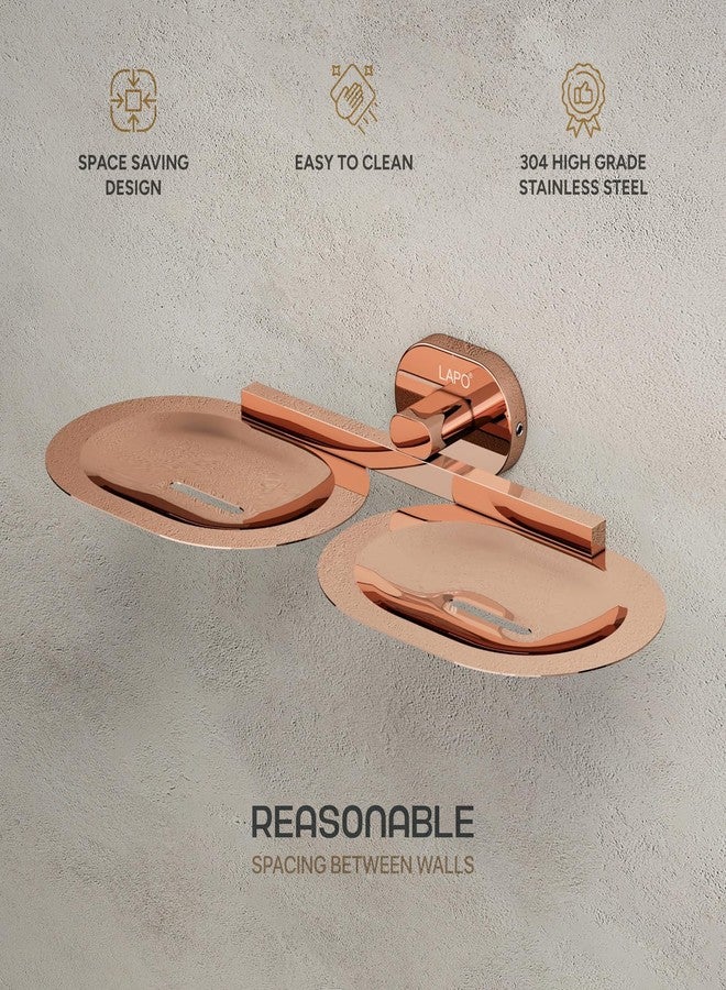 LAPO Double Soap Dish for Bathroom, 304 Stainless Steel Wall Mounted Soap Holder for Wash Basin Area, Compact Utility Design, PVD Rose Gold Finish, 25 Years Warranty, Pack of 1 - KIK - Image 4