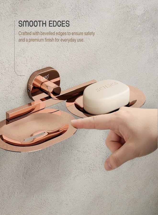 LAPO Double Soap Dish for Bathroom, 304 Stainless Steel Wall Mounted Soap Holder for Wash Basin Area, Compact Utility Design, PVD Rose Gold Finish, 25 Years Warranty, Pack of 1 - KIK - Image 5