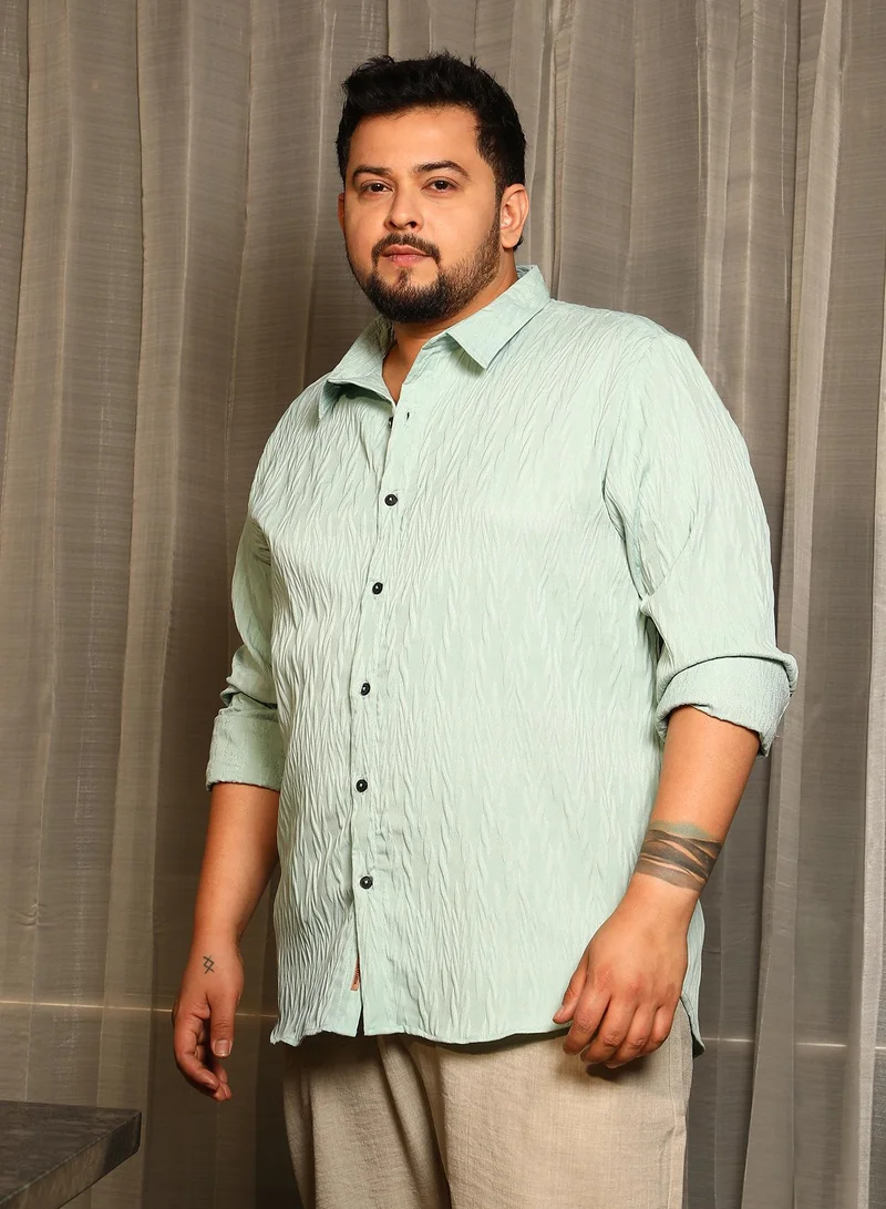 Instafab Plus Instafab Plus Men's Light Pistachio Twistline-Tactile Shirt For Casual Wear | Spread Collar | Long Cuffed Sleeves | Button Closure | Plus Size Shirt Crafted With Comfort Fit For Everyday Wear