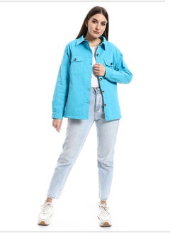 Andora Inner Fur Lined Gabardine Sky Blue Casual Jacket  - Image 1