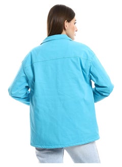 Andora Inner Fur Lined Gabardine Sky Blue Casual Jacket  - Image 3