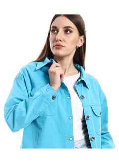 Andora Inner Fur Lined Gabardine Sky Blue Casual Jacket  - Image 5