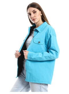 Andora Inner Fur Lined Gabardine Sky Blue Casual Jacket  - Image 2