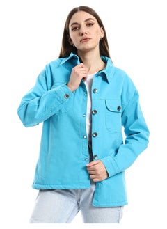 Andora Inner Fur Lined Gabardine Sky Blue Casual Jacket  - Image 4