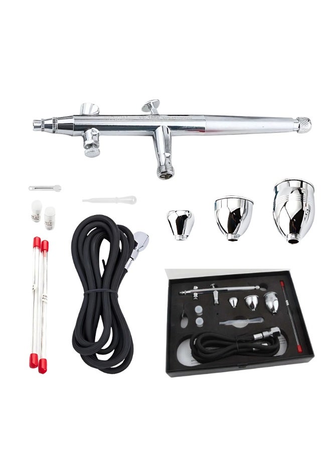 فينجدا مجموعة مسدس اير برش الطلاء Fengda Elite Airbrush 0.2 و0.3 و0.5 مم ذات التغذية بالجاذبية، مزدوجة الحركة، مع 3 أكواب قابلة للتبديل، وفوهات، وأنبوب هواء مضفر بطول مترين (FE-186K) - Image 1