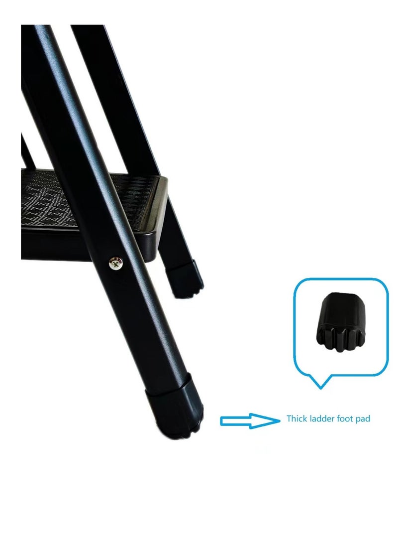 CABGON 3 Steps Folding Ladder for Home Use, Lightweight Fodable Step Stool with Handrail, Non-Slip Wide Pedals, Steel Step Ladder for Kitchen, Office, Bedroom (Black, 3 steps) - Image 4