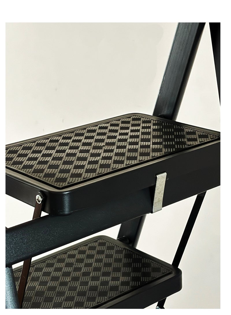 CABGON 3 Steps Folding Ladder for Home Use, Lightweight Fodable Step Stool with Handrail, Non-Slip Wide Pedals, Steel Step Ladder for Kitchen, Office, Bedroom (Black, 3 steps) - Image 5
