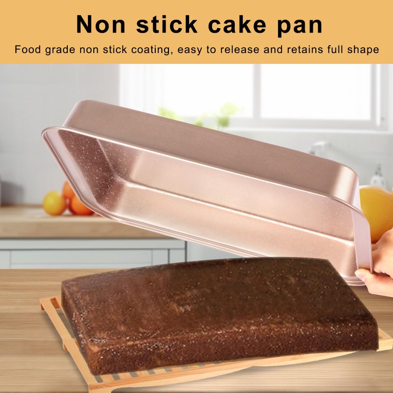 Barlket 9x13 Baking Pan, Rectangle Cake Pan Nonstick, Bakeware Baking Pans for Oven, Easy Clean, Carbon Steel Cake Pan for Lasagna Brownies Casseroles Cakes Pan, Rose Gold - Image 2