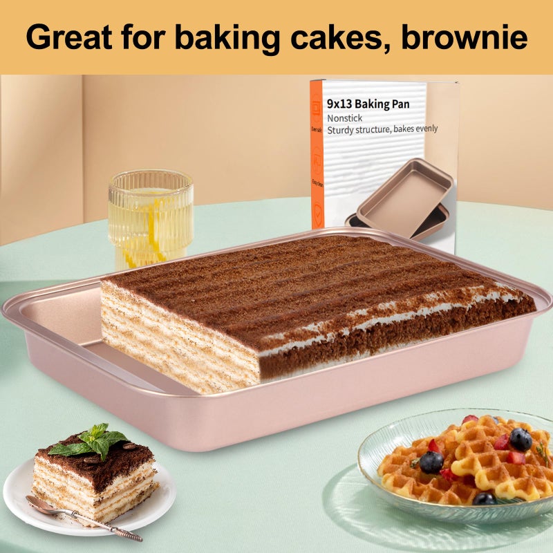 Barlket 9x13 Baking Pan, Rectangle Cake Pan Nonstick, Bakeware Baking Pans for Oven, Easy Clean, Carbon Steel Cake Pan for Lasagna Brownies Casseroles Cakes Pan, Rose Gold - Image 3