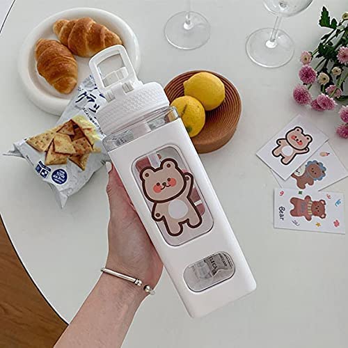 WEZOSHINET Kawaii Water Bottle With Straw, 3D Stickers Cute Aesthetic Bottle Kawaii Milk Bottle Tea Cup Juice Shaker Portable Plastic Sport Square Shape Drinking Bottle (700Ml, Multicolor) - Image 4