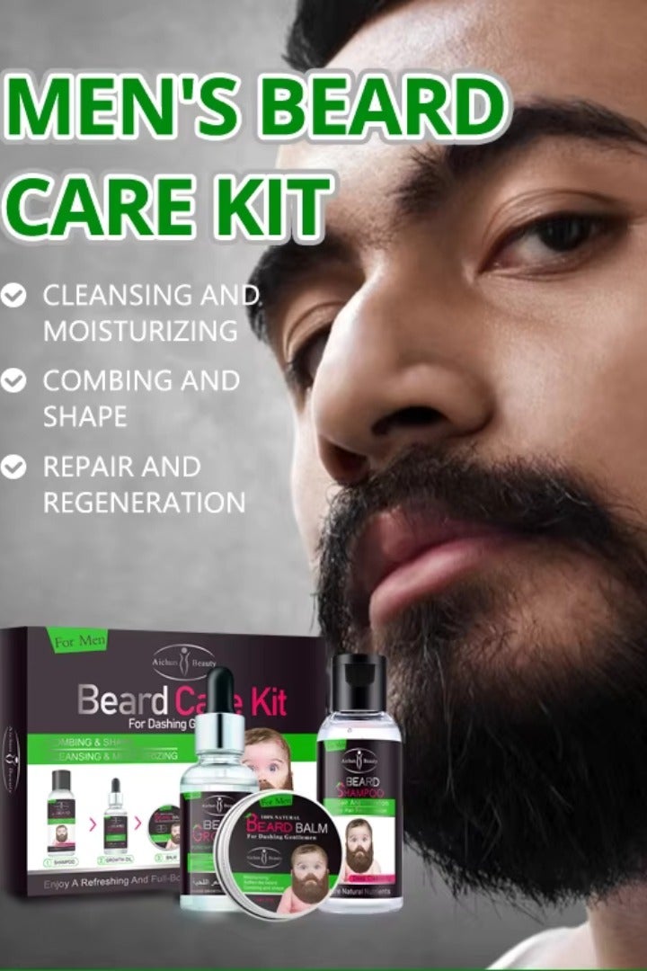 Aichun beauty Beard Care Kit for Dashing Gentlemen Shampoo Balm and Oil Black Beard Grow Oil Set Promotes Growth and Repair Damaged Beard Clean Moisturizing Beard Care Kit Men Beard Grooming Kit - Image 5
