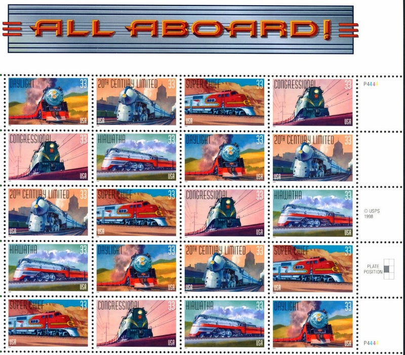USPS All Aboard: Railroad (Sheet of 20) 33 Cent US Postage Stamps 1999 Scott 3333-3337 - Image 3