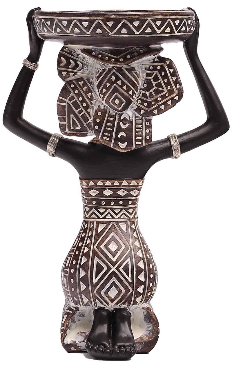 Lescafita African Lady Figurine Candle Holder with African Tribal Totem for Wedding, Holiday Decor-African Decorative Women Statues, Candlestick Holder for Home and Table Decor(753-Brown) - Image 3