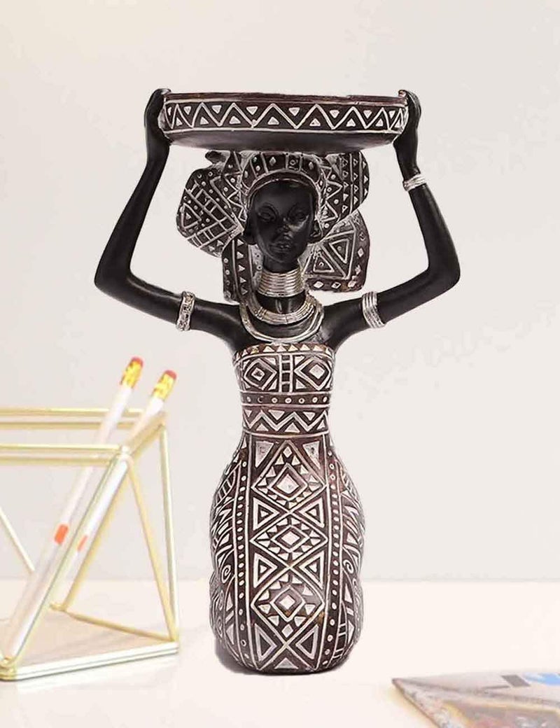 Lescafita African Lady Figurine Candle Holder with African Tribal Totem for Wedding, Holiday Decor-African Decorative Women Statues, Candlestick Holder for Home and Table Decor(753-Brown) - Image 4