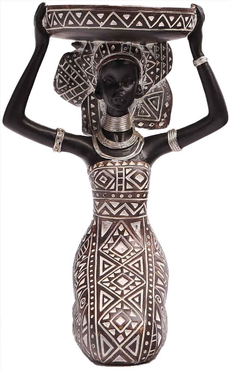 Lescafita African Lady Figurine Candle Holder with African Tribal Totem for Wedding, Holiday Decor-African Decorative Women Statues, Candlestick Holder for Home and Table Decor(753-Brown) - Image 1