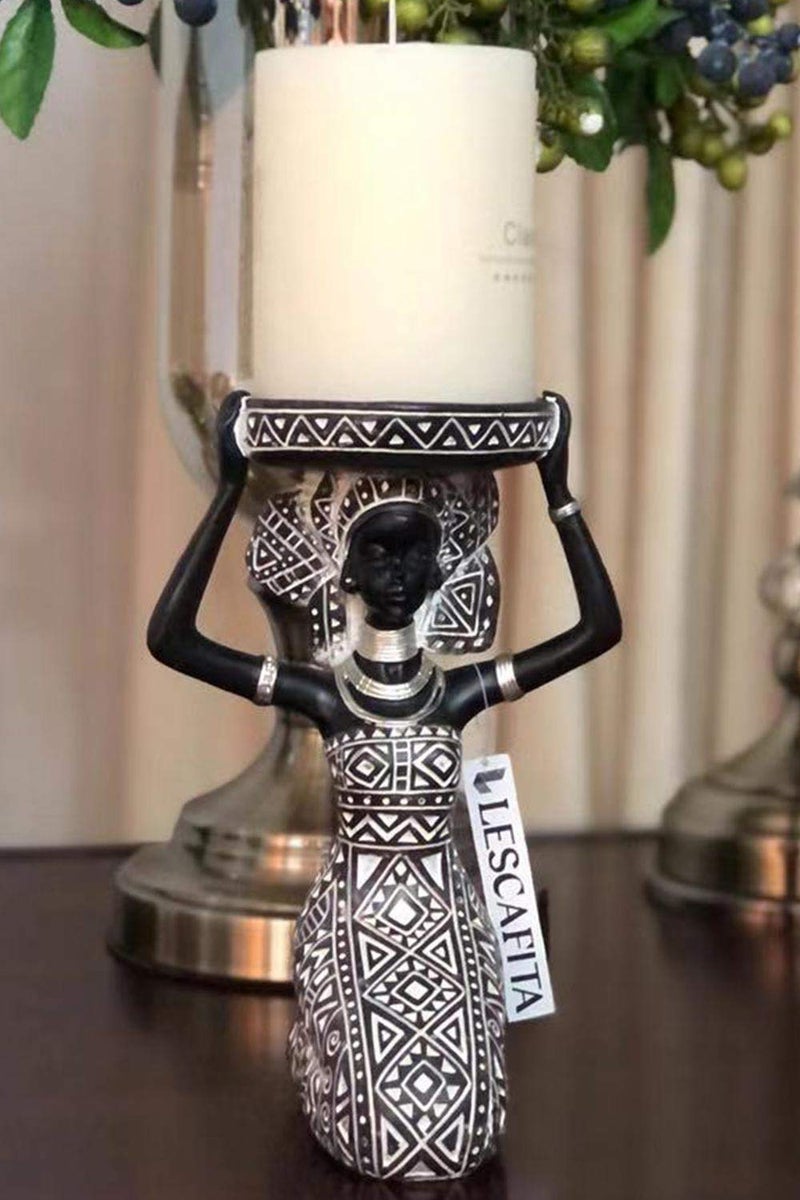 Lescafita African Lady Figurine Candle Holder with African Tribal Totem for Wedding, Holiday Decor-African Decorative Women Statues, Candlestick Holder for Home and Table Decor(753-Brown) - Image 5