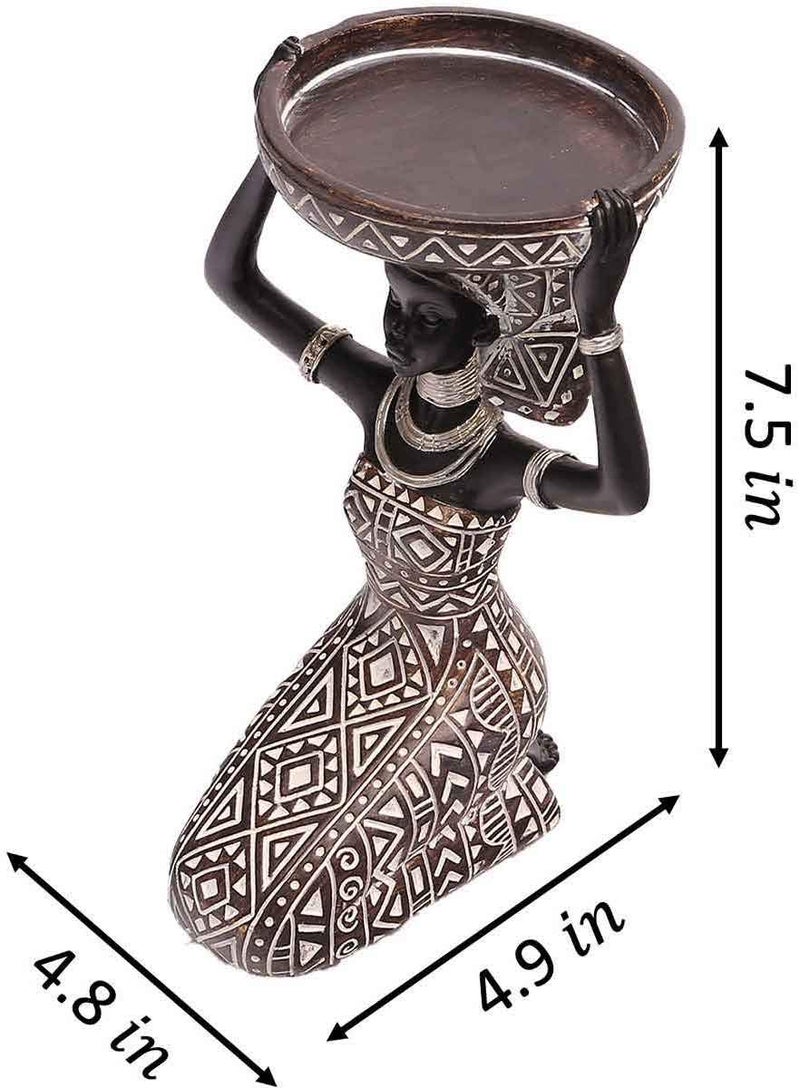 Lescafita African Lady Figurine Candle Holder with African Tribal Totem for Wedding, Holiday Decor-African Decorative Women Statues, Candlestick Holder for Home and Table Decor(753-Brown) - Image 2