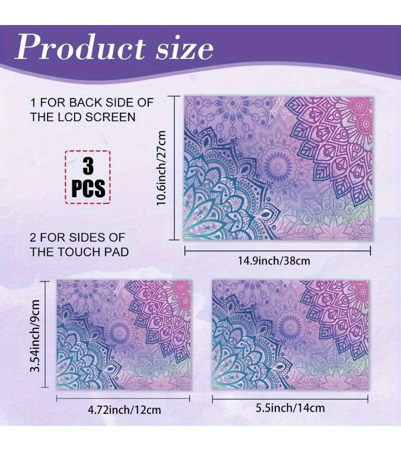 Steel 3Pcs Laptop Skin Sticker Vinyl Decal Set Removable Mandala Keyboard Cover - Image 3