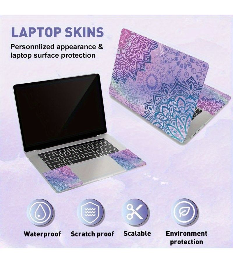 Steel 3Pcs Laptop Skin Sticker Vinyl Decal Set Removable Mandala Keyboard Cover - Image 5