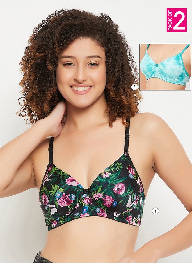 Clovia Clovia Pack of 2 Padded Non-Wired Full Cup Tie-Dye Print Multiway T-shirt Bra - Image 1