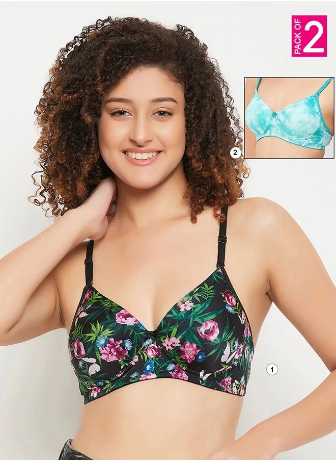 كلوفيا Clovia Pack of 2 Padded Non-Wired Full Cup Tie-Dye Print Multiway T-shirt Bra