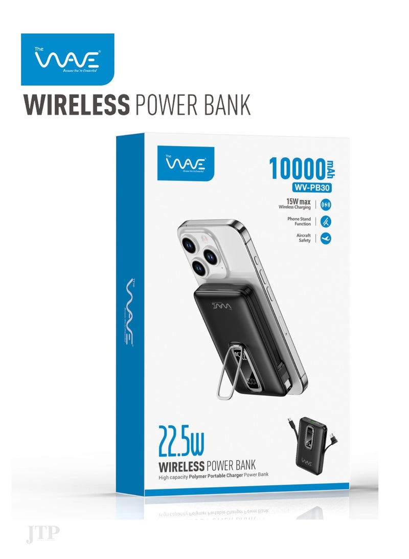 Wave Wireless Power Bank Quality Capacity Polymer Charger – Power bank that Travel Safe One Year Warranty 10000mAh 22.5W Fast Charging Power bank with Phone Stand - Image 3