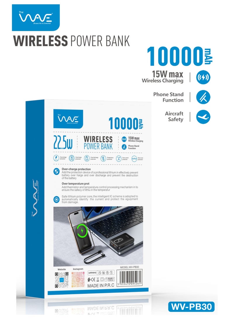 Wave Wireless Power Bank Quality Capacity Polymer Charger – Power bank that Travel Safe One Year Warranty 10000mAh 22.5W Fast Charging Power bank with Phone Stand - Image 4