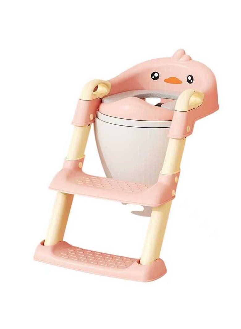 Children's potty baby seat with adjustable ladder, potty adapted, comfortable PU cushion, foldable storage, non-slip and stable, pink - Image 1