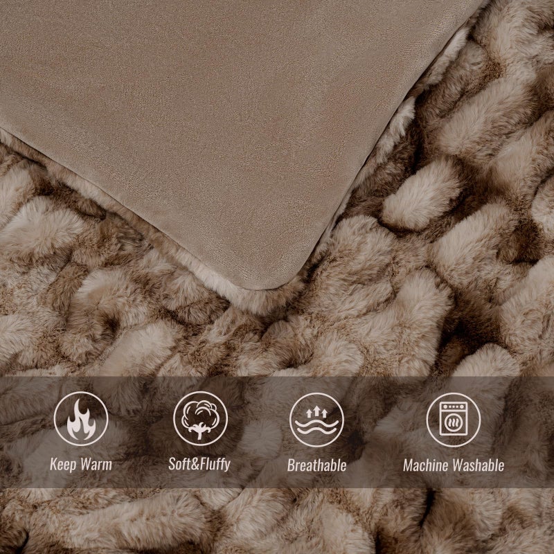 VFROO Ultra Soft Luxury Faux Fur Throw Blanket for Counch Fuzzy Fluffy Plush Warm Cozy Elegant Wrinkled Blanket for Sofa Bedroom Living Room (50""x60"" Tie-dye Coffee) - Image 4