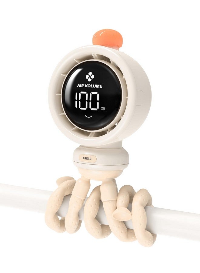 TRELC Baby Stroller Fan Large, Oscillating Turbo Desk Fan Ultra Quiet with LED Display & Night Light, 1-100 Speeds, 3800mA Rechargeable Cooling Safe Personal Cute Fan for Office, Home, Crib (Beige) - Image 1