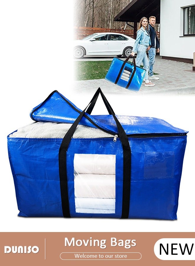 DUNISO Thickened PE Moving Bags with Viewing Window, Large Foldable Storage Totes with Handles,Easy Open Lids，Heavy Duty Water-Resistant  Reinforced Packing Totes for Clothes, Blanket, Toys,Books - Image 1
