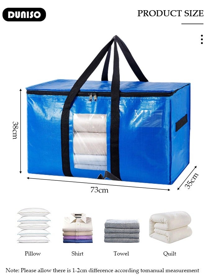 DUNISO Thickened PE Moving Bags with Viewing Window, Large Foldable Storage Totes with Handles,Easy Open Lids，Heavy Duty Water-Resistant  Reinforced Packing Totes for Clothes, Blanket, Toys,Books - Image 2