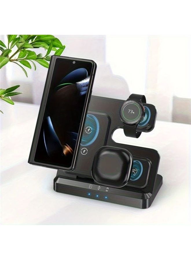 White 3 In 1 Foldable Wireless Charger Stand For Samsung Phone Watch Buds - Image 2