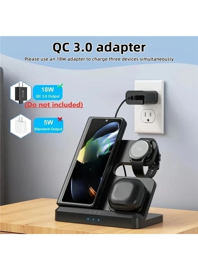 White 3 In 1 Foldable Wireless Charger Stand For Samsung Phone Watch Buds - Image 4