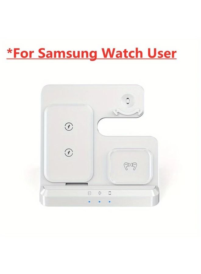 White 3 In 1 Foldable Wireless Charger Stand For Samsung Phone Watch Buds - Image 1