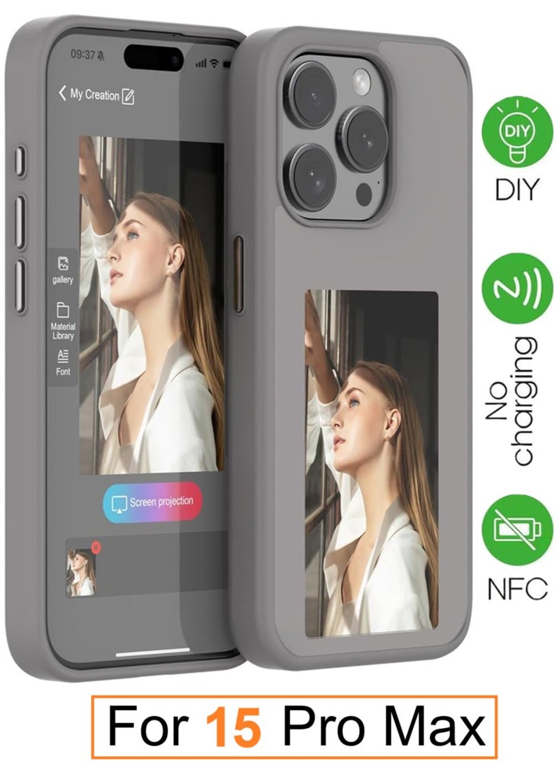 Smart NFC Ink Phone Case Compatible for iPhone 15 Pro Max, Customizable E-Ink Screen DIY Images Long-Lasting Display Fast Transmission (Gray) - Image 1