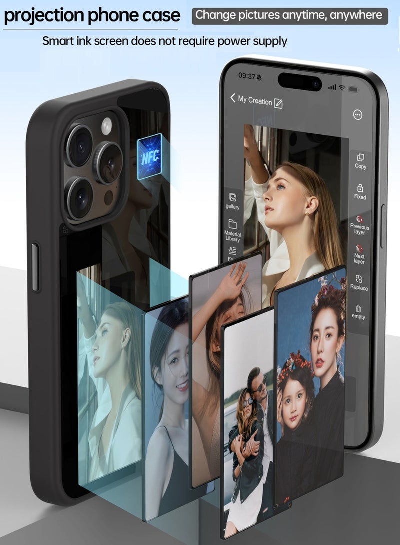 Smart NFC Ink Phone Case Compatible for iPhone 15 Pro Max, Customizable E-Ink Screen DIY Images Long-Lasting Display Fast Transmission (Gray) - Image 4