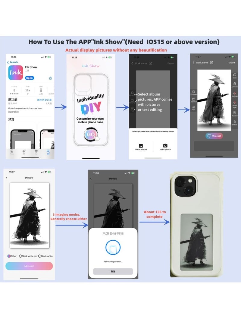 Smart NFC Ink Phone Case Compatible for iPhone 15 Pro Max, Customizable E-Ink Screen DIY Images Long-Lasting Display Fast Transmission (Gray) - Image 5
