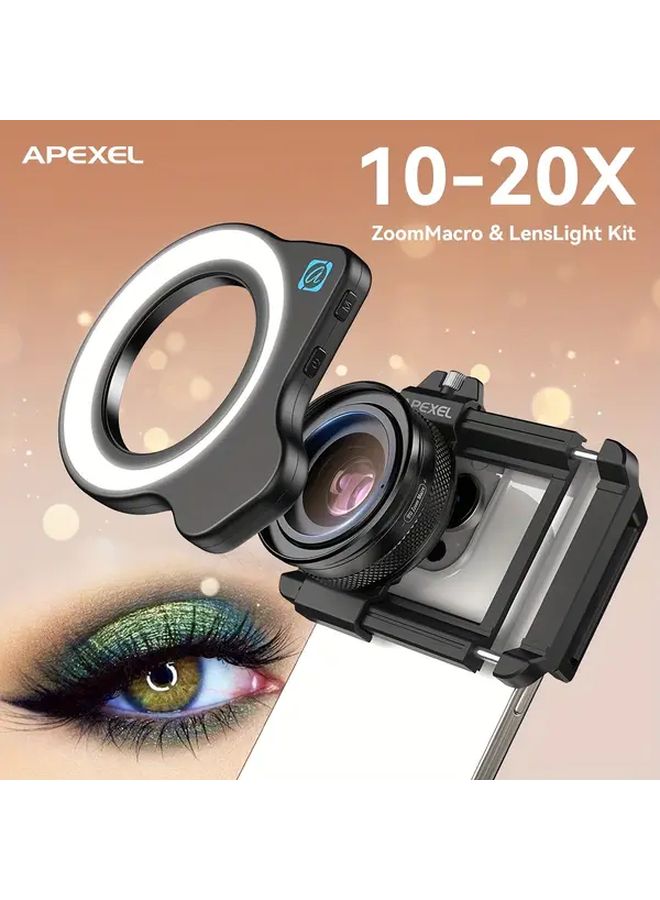 بلاك APEXEL ضوء حلقة LED محمول قابل للتعديل 3 في 1 مع عدسة ماكرو - Image 2
