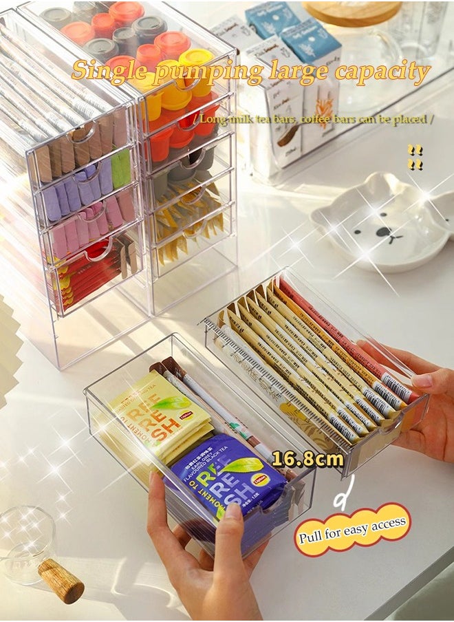 DUNISO 5 Layer Stackable Storage Drawers, transparent plastic tea rack, coffee storage box，cosmetics storage drawer, suitable for dressing table, bottom mat, kitchen cabinet, pantry storage and storage，10.4*17.5*25cm  - Image 5