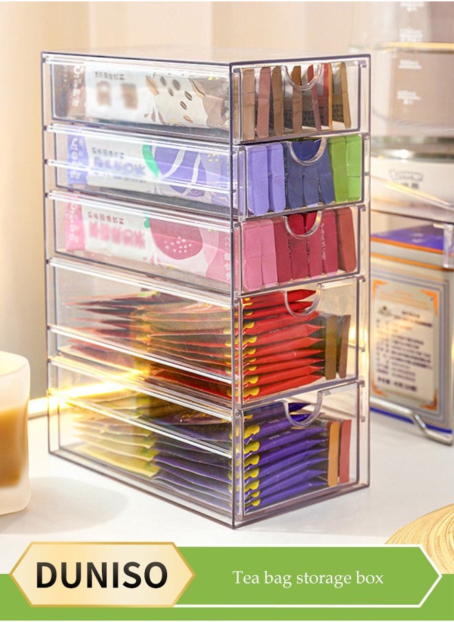 DUNISO 5 Layer Stackable Storage Drawers, transparent plastic tea rack, coffee storage box，cosmetics storage drawer, suitable for dressing table, bottom mat, kitchen cabinet, pantry storage and storage，10.4*17.5*25cm  - Image 1