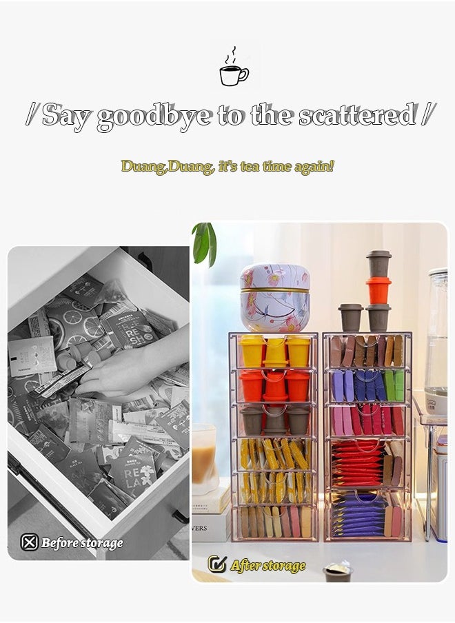 DUNISO 5 Layer Stackable Storage Drawers, transparent plastic tea rack, coffee storage box，cosmetics storage drawer, suitable for dressing table, bottom mat, kitchen cabinet, pantry storage and storage，10.4*17.5*25cm  - Image 3