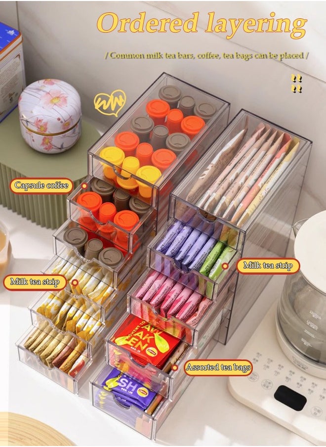 DUNISO 5 Layer Stackable Storage Drawers, transparent plastic tea rack, coffee storage box，cosmetics storage drawer, suitable for dressing table, bottom mat, kitchen cabinet, pantry storage and storage，10.4*17.5*25cm  - Image 4